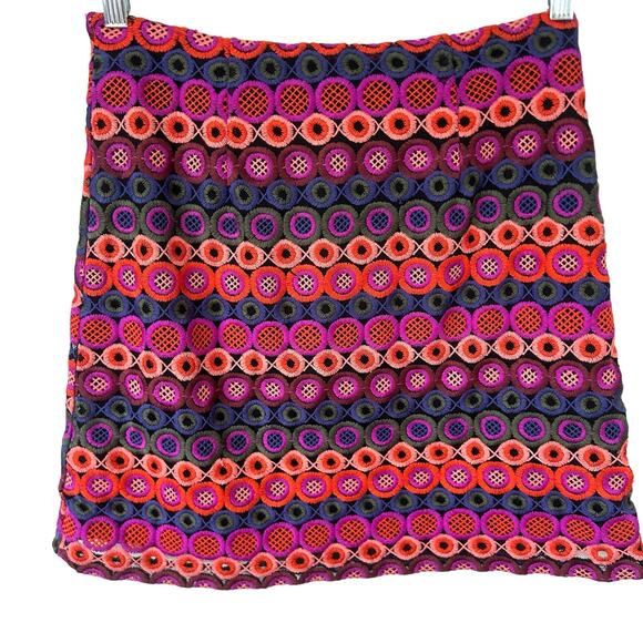 Anthropologie Hutch Embroidered Ellen Mini Skirt Purple Pink Green Size 6‎ - Picture 2 of 13